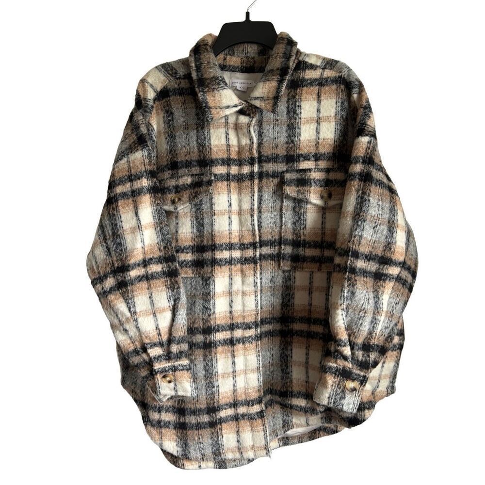 Good American Wool Blend Oversized Buttondown Shacket SZ 3/4 LG/XL NWT
